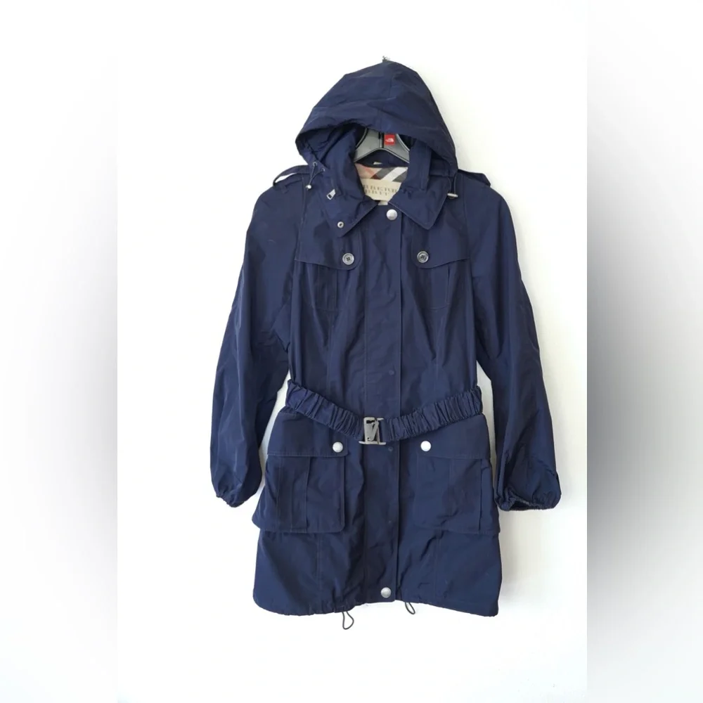 Burberry Brit Navy Blue Hooded Windbreaker Anorak Jacket Raincoat Size 12 US - Picture 6 of 13